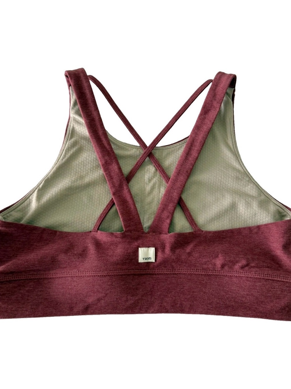 Vuori Elevation Sports Bra High Scoop Neck Full Coverage Strappy Back Rose Lg